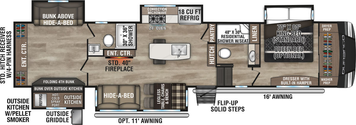 2024 KZ RV Durango D348BHF Fifth Wheel Floorplan