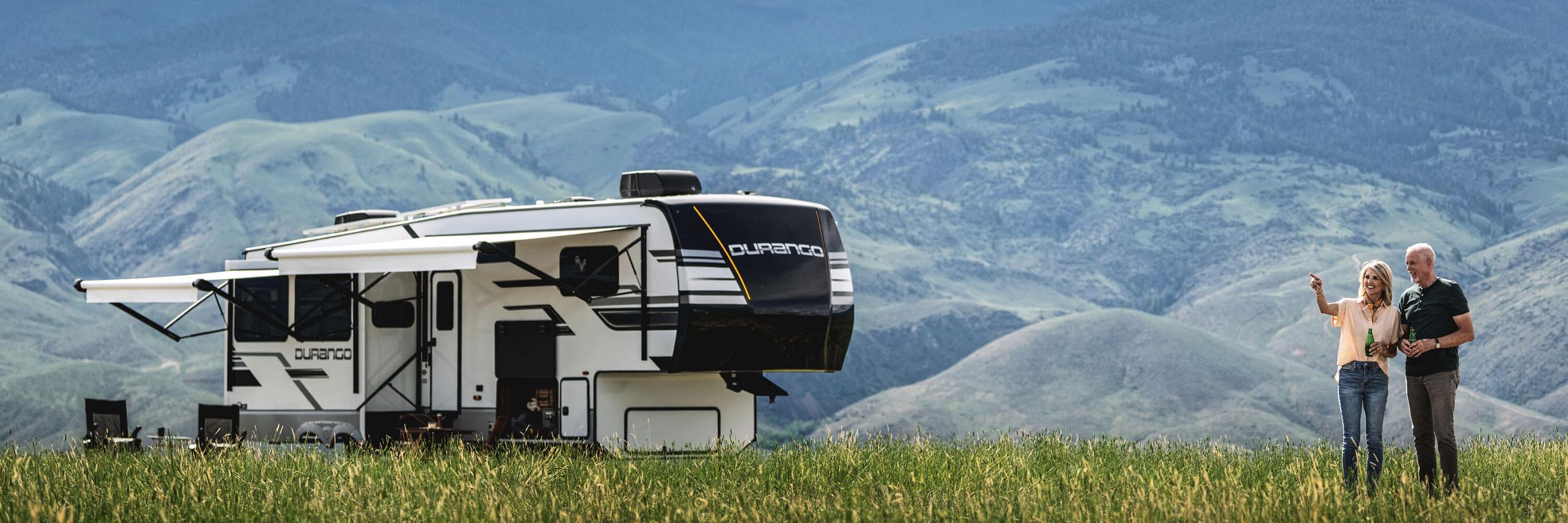 2024 KZ RV Durango Full Profile Luxury Fifth Wheel at Campsite