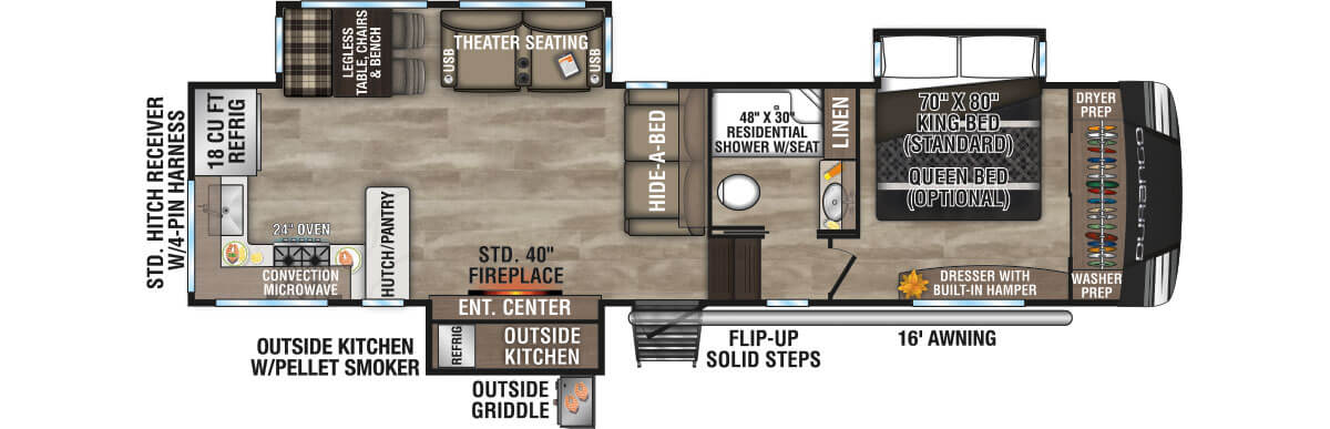 2024 KZ RV Durango D321RKT Fifth Wheel Floorplan