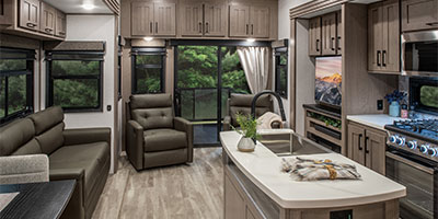 2024 KZ RV Durango Gold G382MBQ Fifth Wheel Living Room and Kitchen