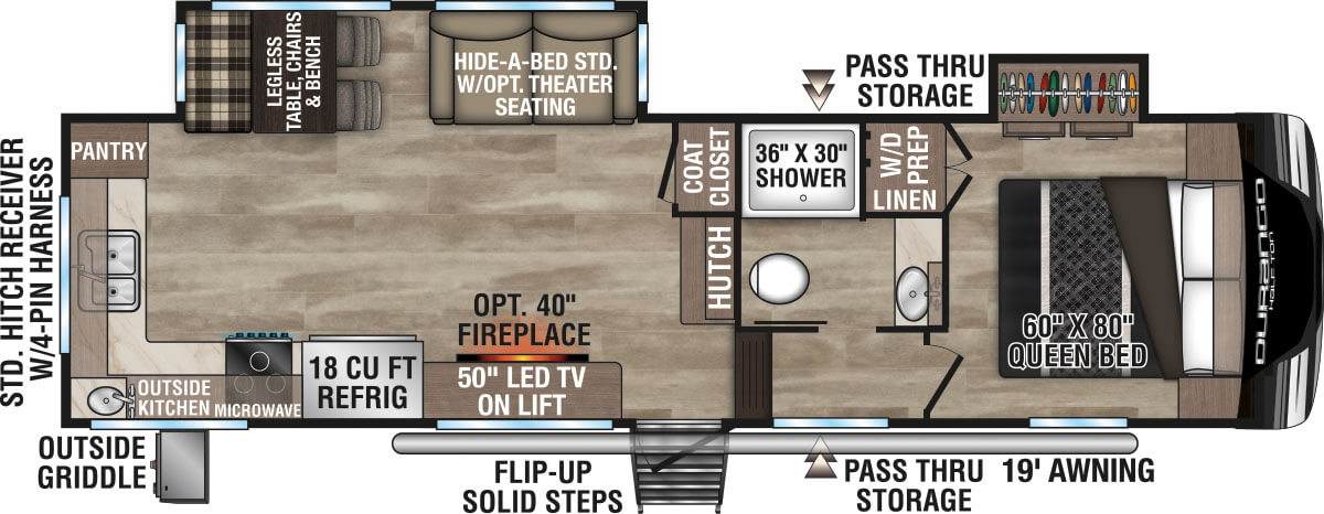 2024 KZ RV Durango Half-Ton D240RKD Fifth Wheel Floorplan