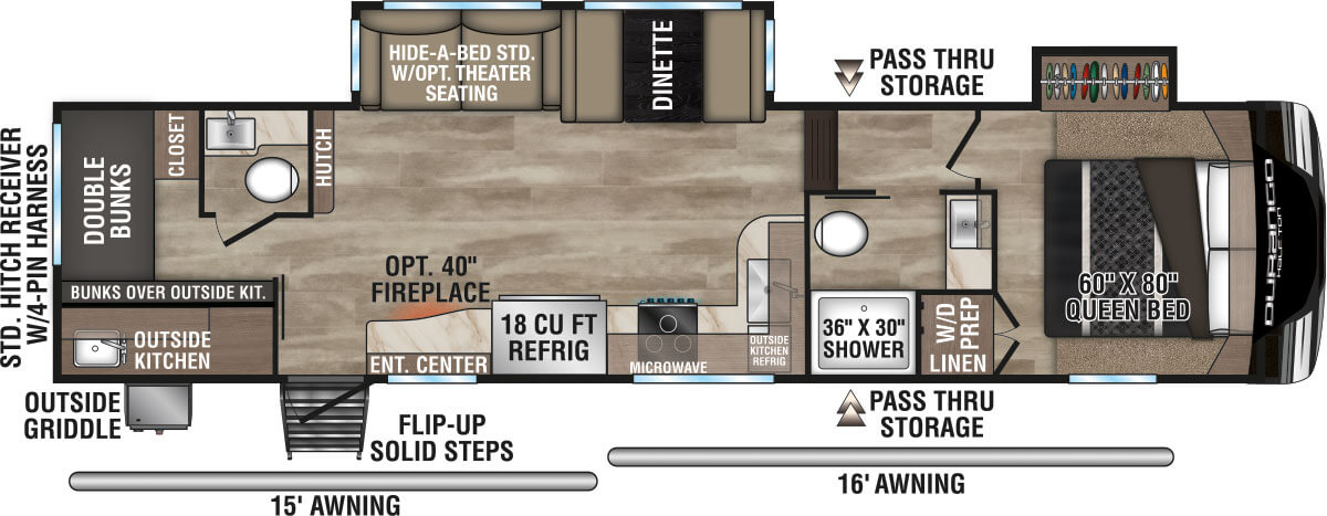 2024 KZ RV Durango Half-Ton D274BHD Fifth Wheel Floorplan