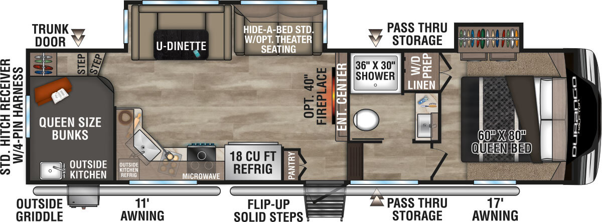 2024 KZ RV Durango Half-Ton D286BHD Fifth Wheel Floorplan