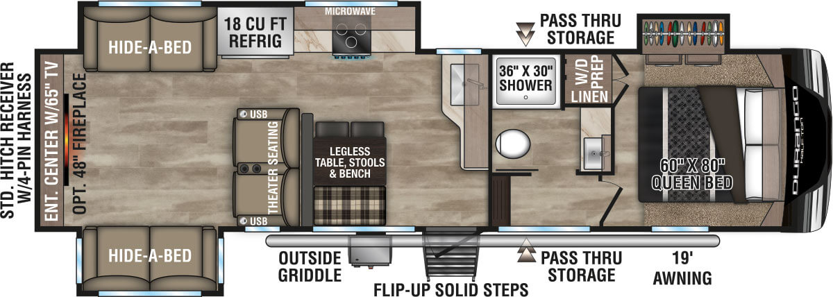 2024 KZ RV Durango Half-Ton D290RLT Fifth Wheel Floorplan