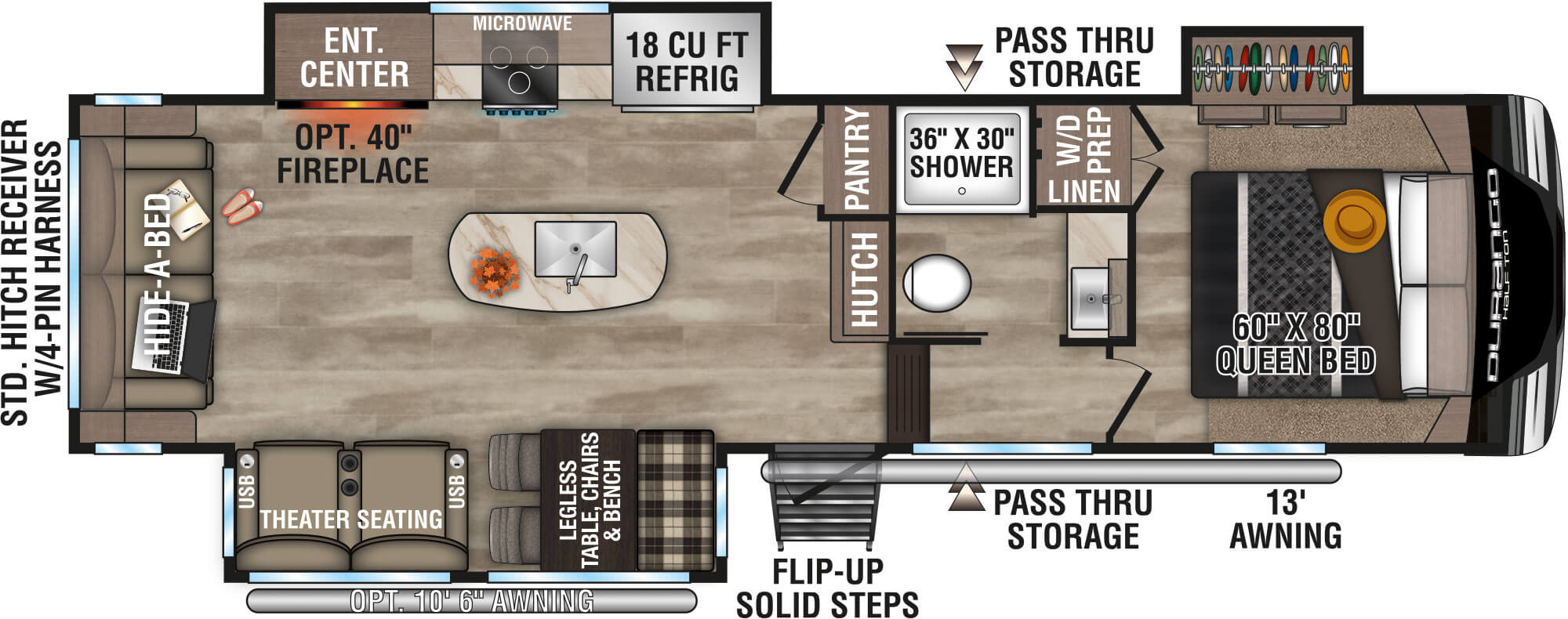 2024 KZ RV Durango Half-Ton D283RLT Fifth Wheel Floorplan