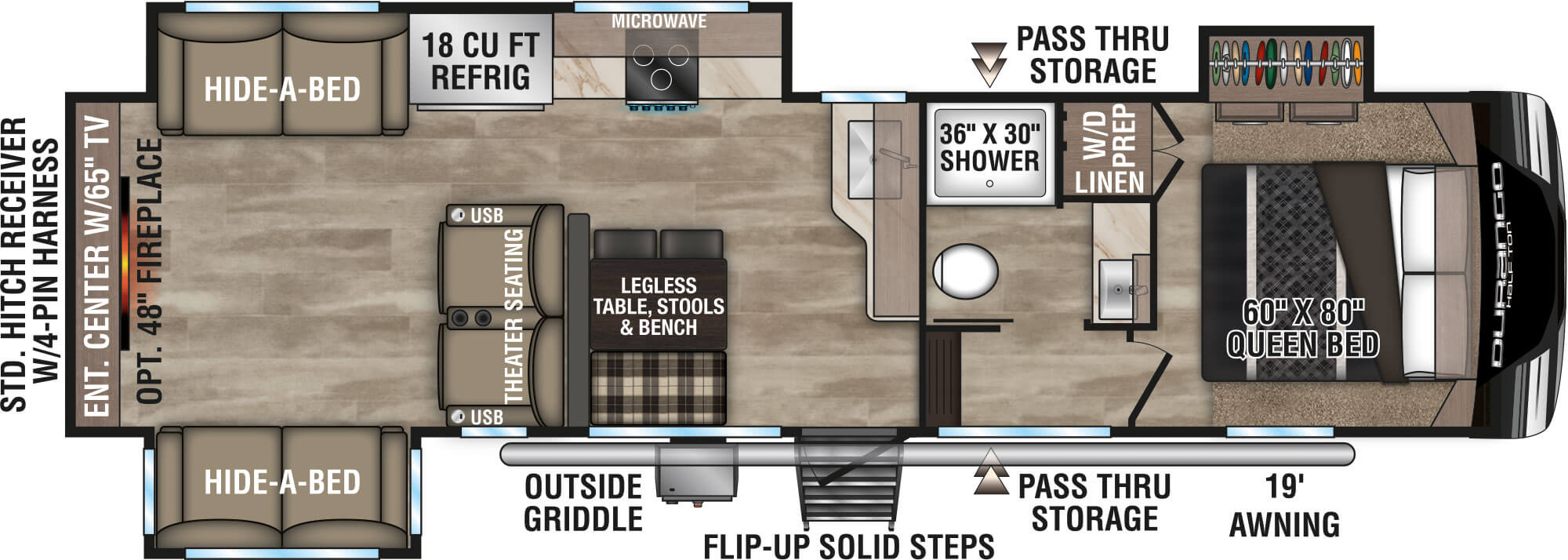 2024 KZ RV Durango Half-Ton D290RLT Fifth Wheel Floorplan