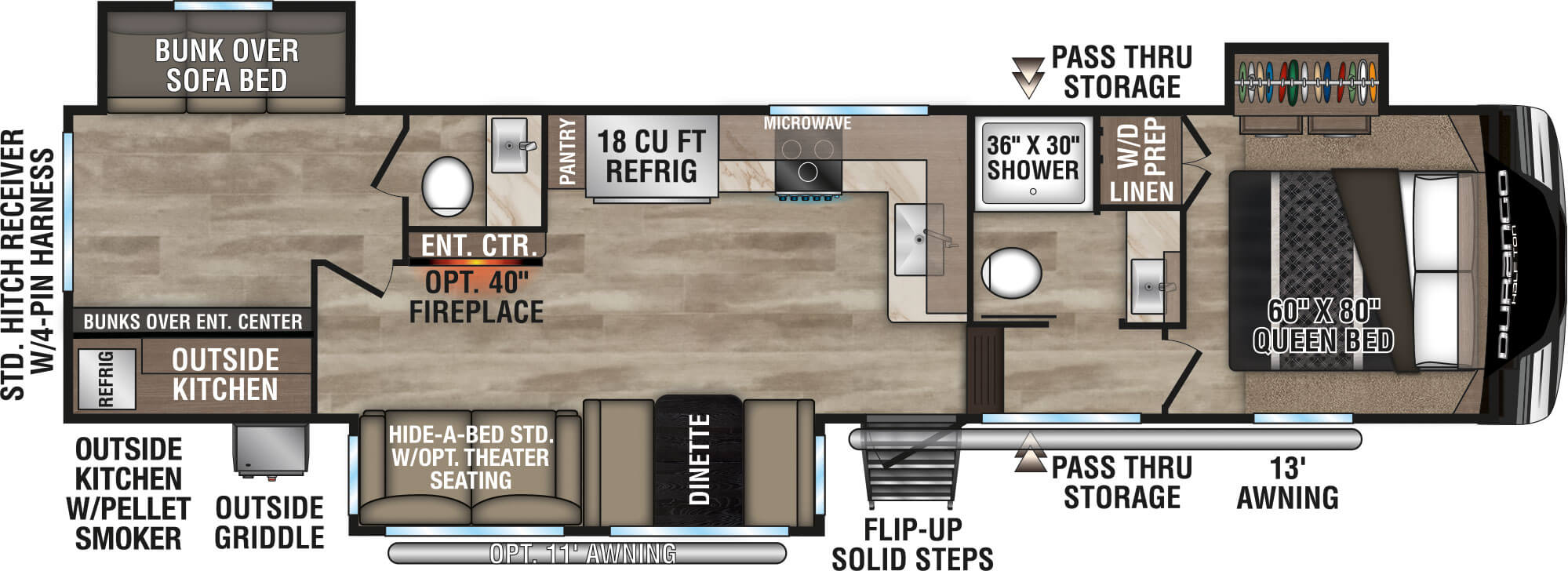 2024 KZ RV Durango Half-Ton D291BHT Fifth Wheel Floorplan