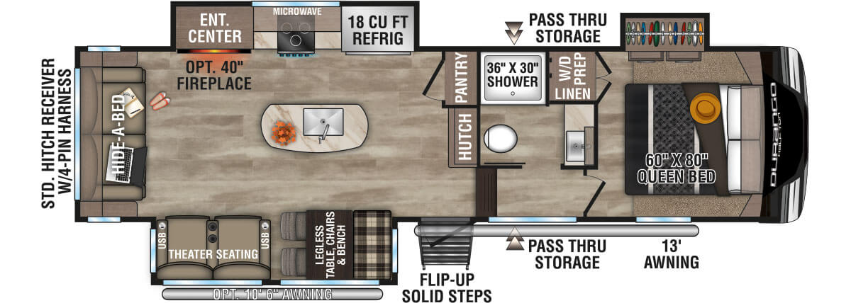 2024 KZ RV Durango Half-Ton D283RLT Fifth Wheel Floorplan