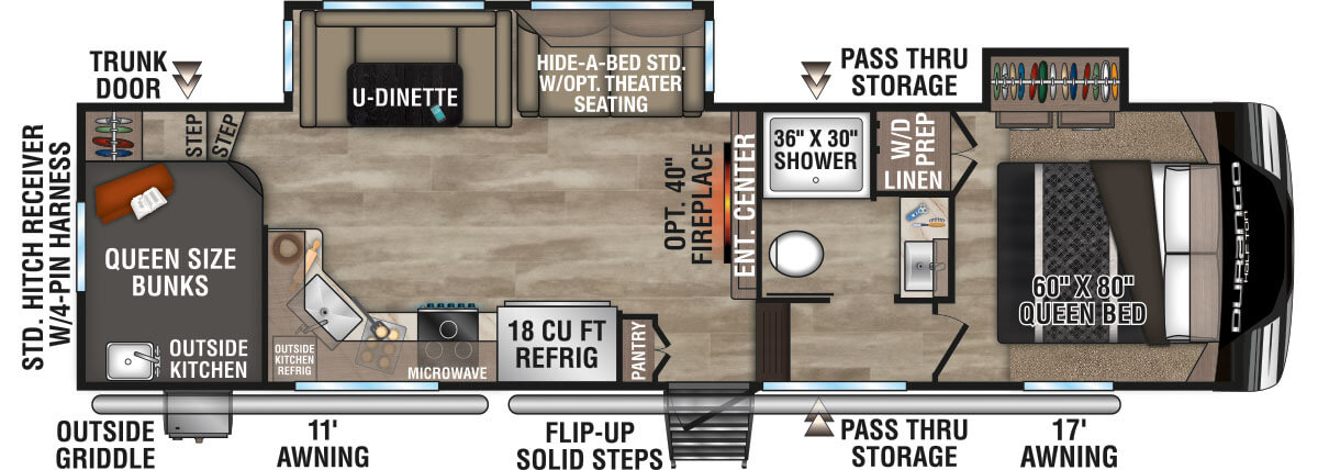 2024 KZ RV Durango Half-Ton D286BHD Fifth Wheel Floorplan