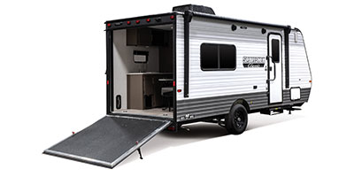 2023 KZ RV Sportsmen Classic 180TH Travel Trailer Toy Hauler Exterior Rear 3-4 Door Side with Ramp Down