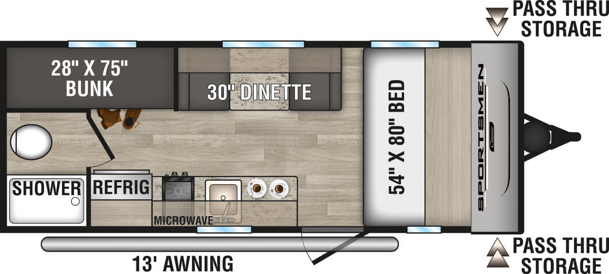 2024 KZ RV Sportsmen Classic 180BH Travel Trailer Floorplan