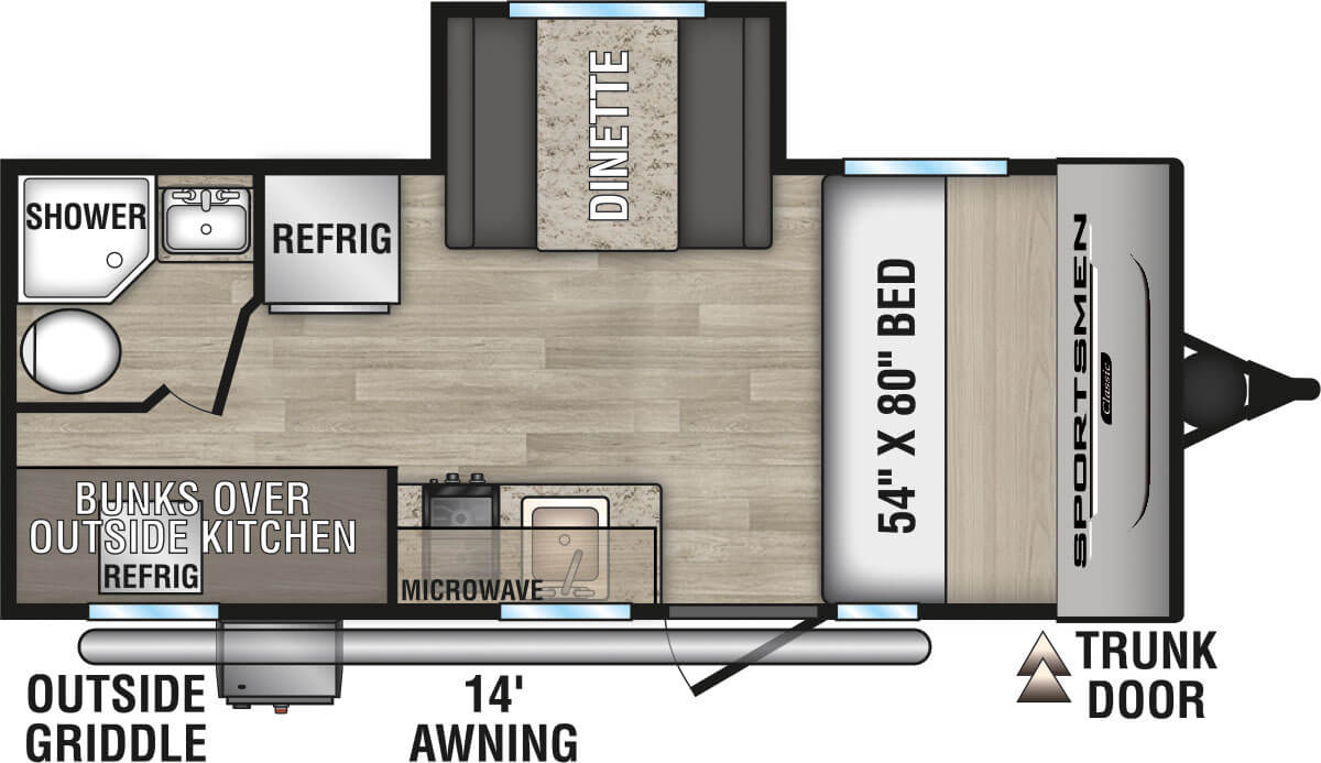 2024 KZ RV Sportsmen Classic 191BHK Travel Trailer Floorplan