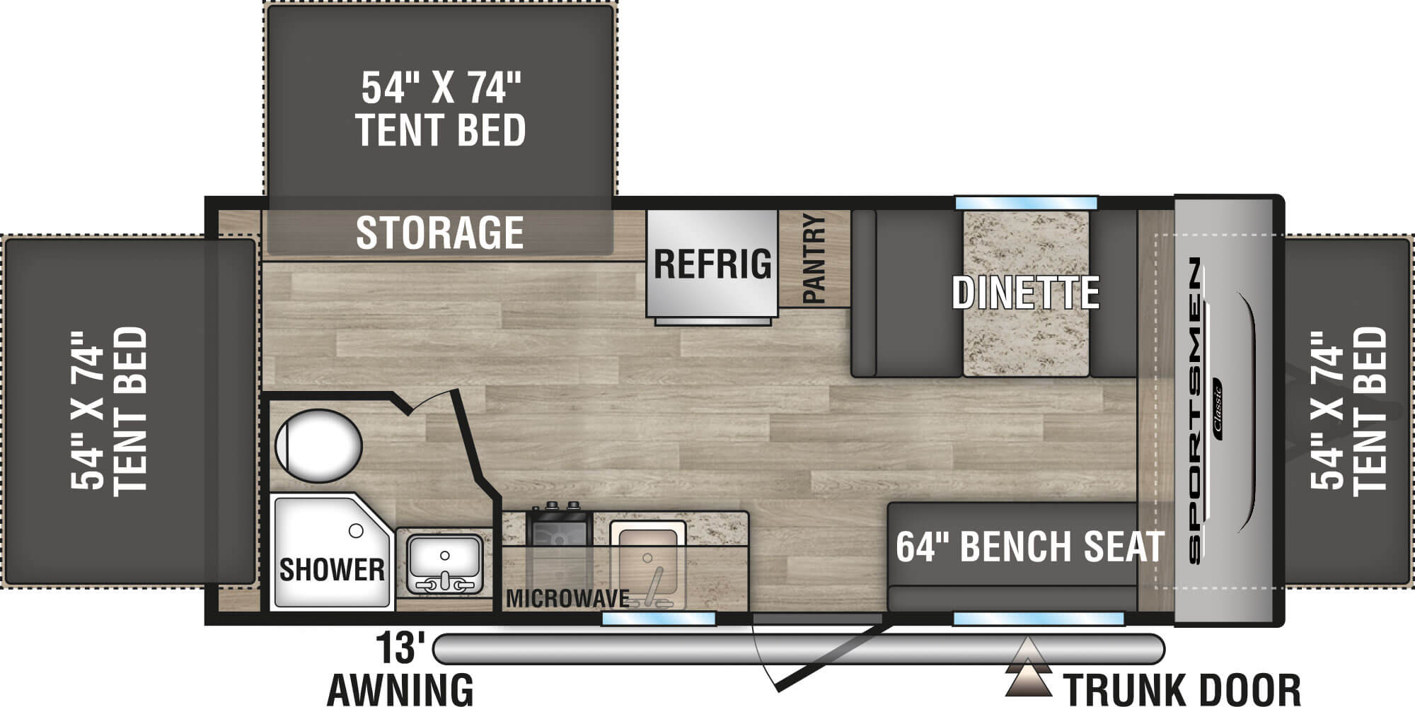 2024 KZ RV Sportsmen Classic 180RBT Travel Trailer Floorplan