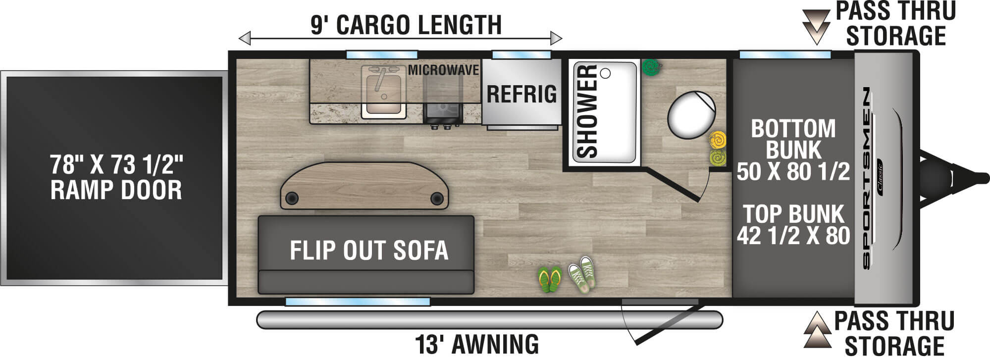 2024 KZ RV Sportsmen Classic 180TH Travel Trailer Toy Hauler Floorplan