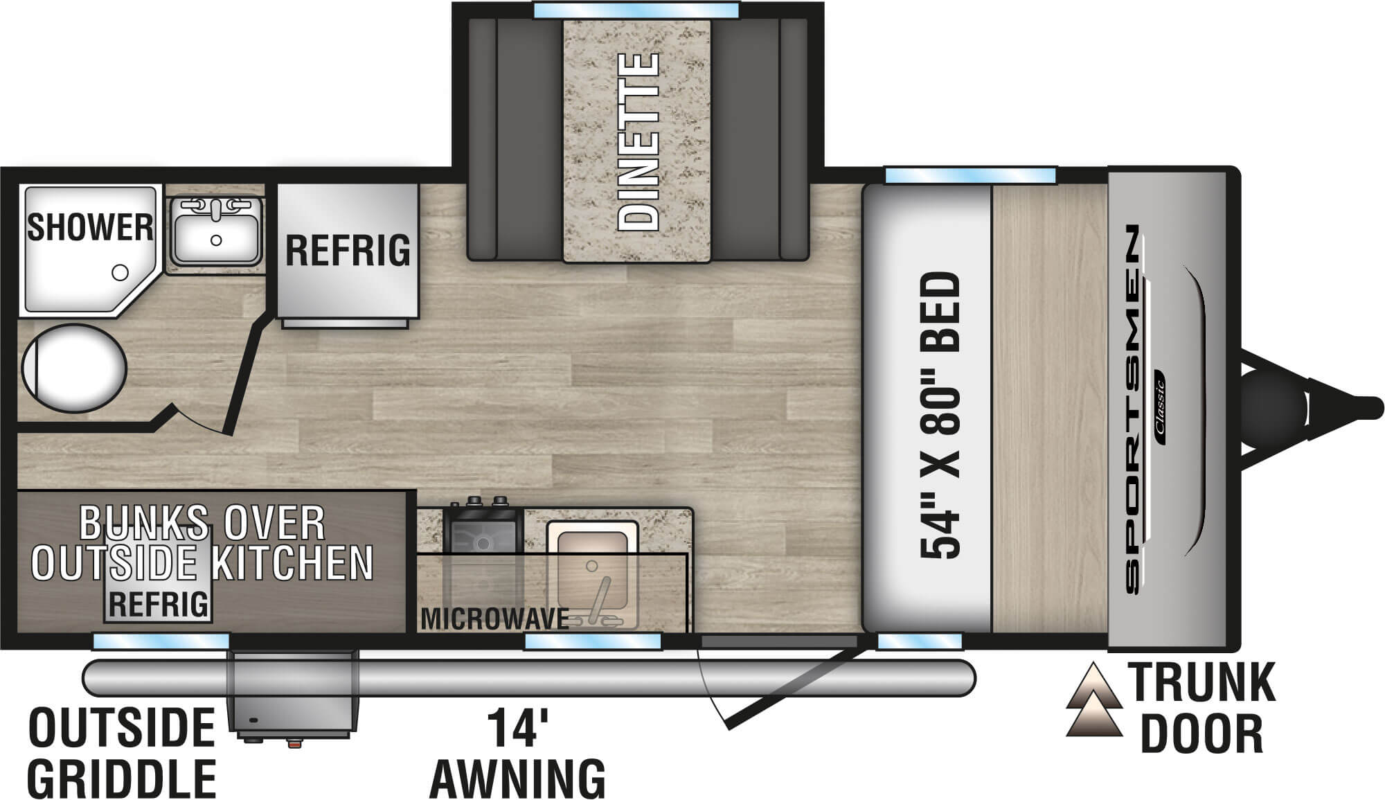 2024 KZ RV Sportsmen Classic 191BHK Travel Trailer Floorplan