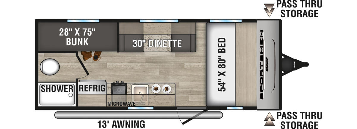 2024 KZ RV Sportsmen Classic 180BH Travel Trailer Floorplan