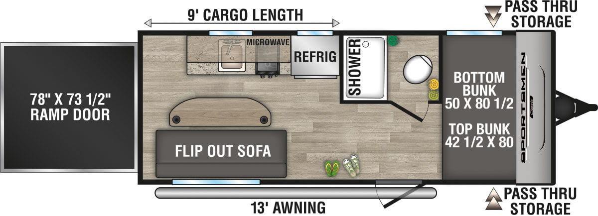 2024 KZ RV Sportsmen Classic 180TH Travel Trailer Toy Hauler Floorplan