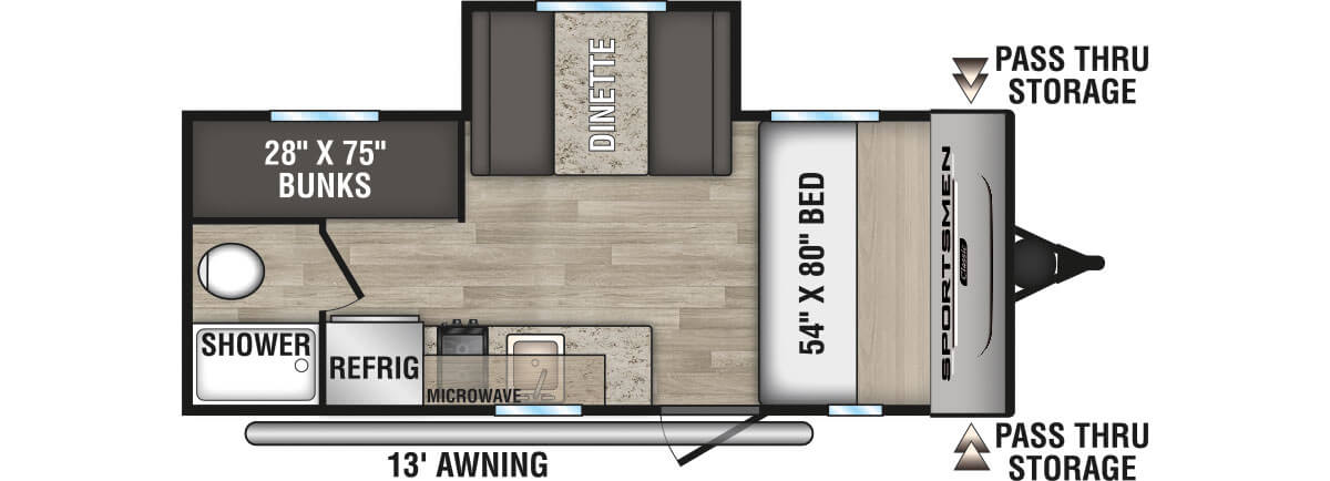 2024 KZ RV Sportsmen Classic 181BH Travel Trailer Floorplan