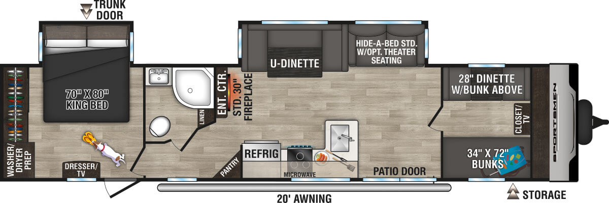 2024 KZ RV Sportsmen 362BH Travel Trailer Floorplan