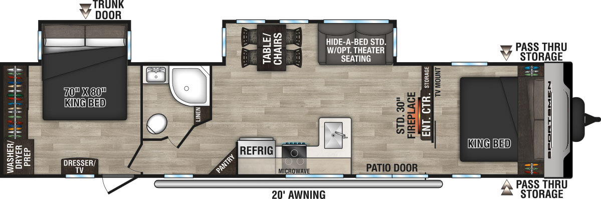 2024 KZ RV Sportsmen 362DB Travel Trailer Floorplan