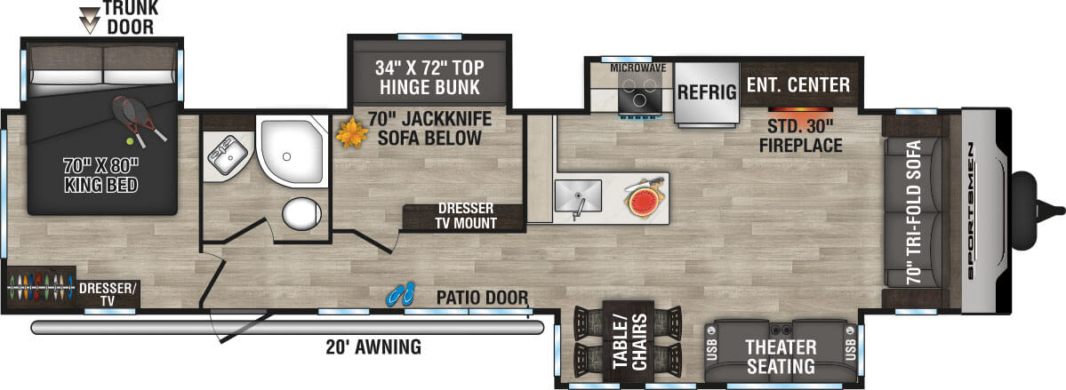 2024 KZ RV Sportsmen 364BH Travel Trailer Floorplan