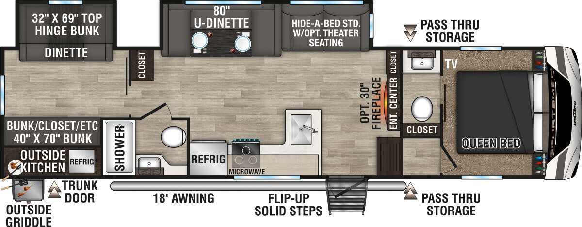 2024 KZ RV Sportsmen 302BHK Fifth Wheel Floorplan