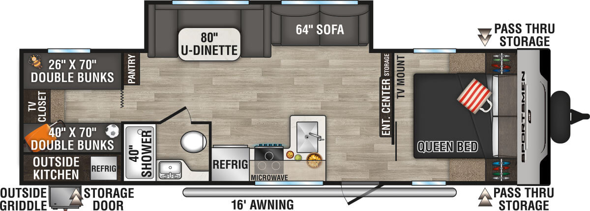 2024 KZ RV Sportsmen SE 301BHKSE Travel Trailer Floorplan