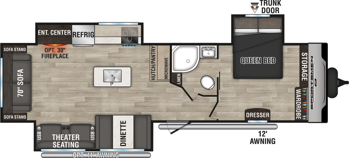 2024 KZ RV Sportsmen SE 303QBSE Travel Trailer Floorplan