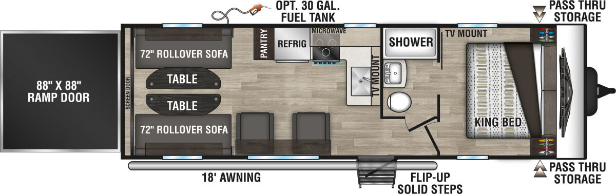 2024 KZ RV Sportster 270THR Travel Trailer Toy Hauler Floorplan