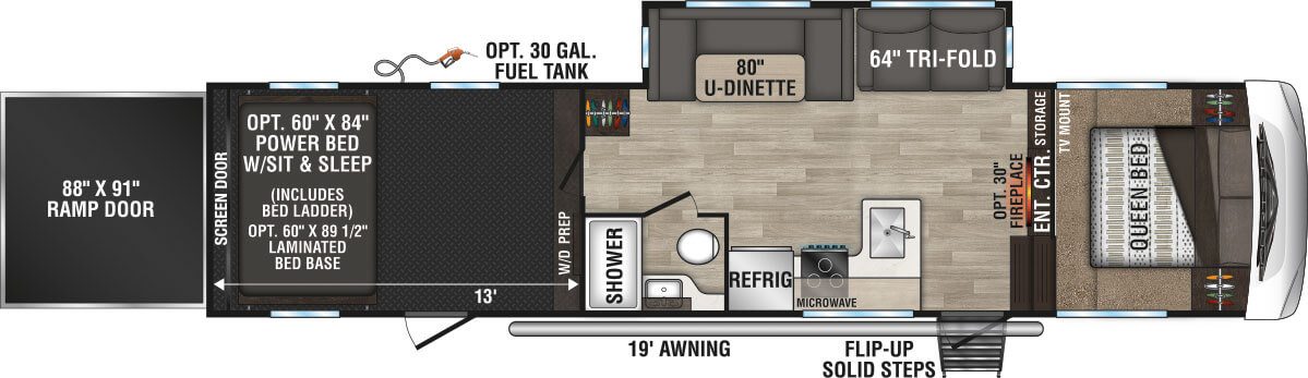 2024 KZ RV Sportster 331TH13 Fifth Wheel Toy Hauler Floorplan