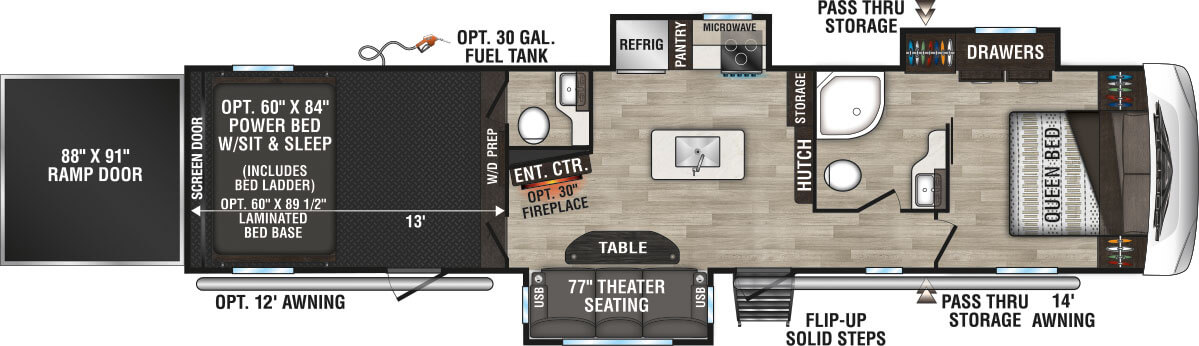 2024 KZ RV Sportster 353TH13 Fifth Wheel Toy Hauler Floorplan