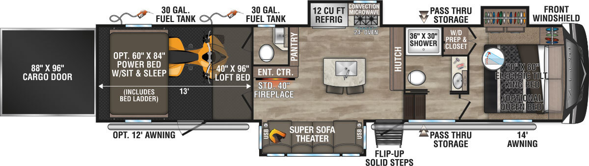 2024 KZ RV Venom V3313TK Fifth Wheel Toy Hauler Floorplan