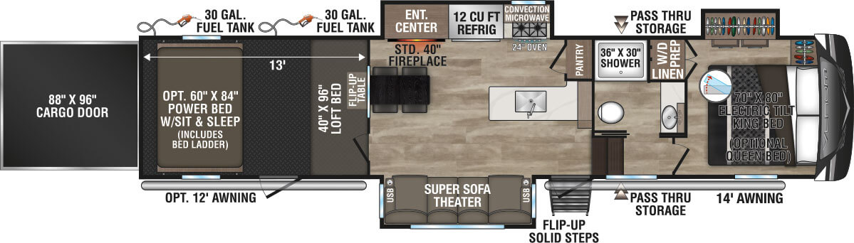 2024 KZ RV Venom V3413TK Fifth Wheel Toy Hauler Floorplan