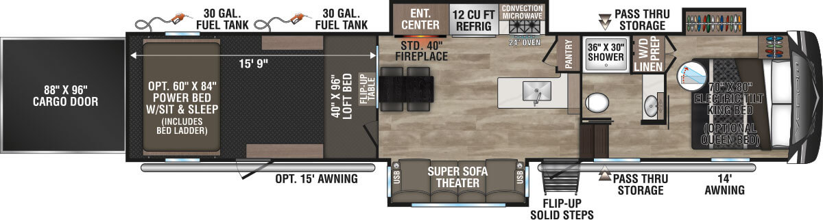 2024 KZ RV Venom V3916TK Fifth Wheel Toy Hauler Floorplan