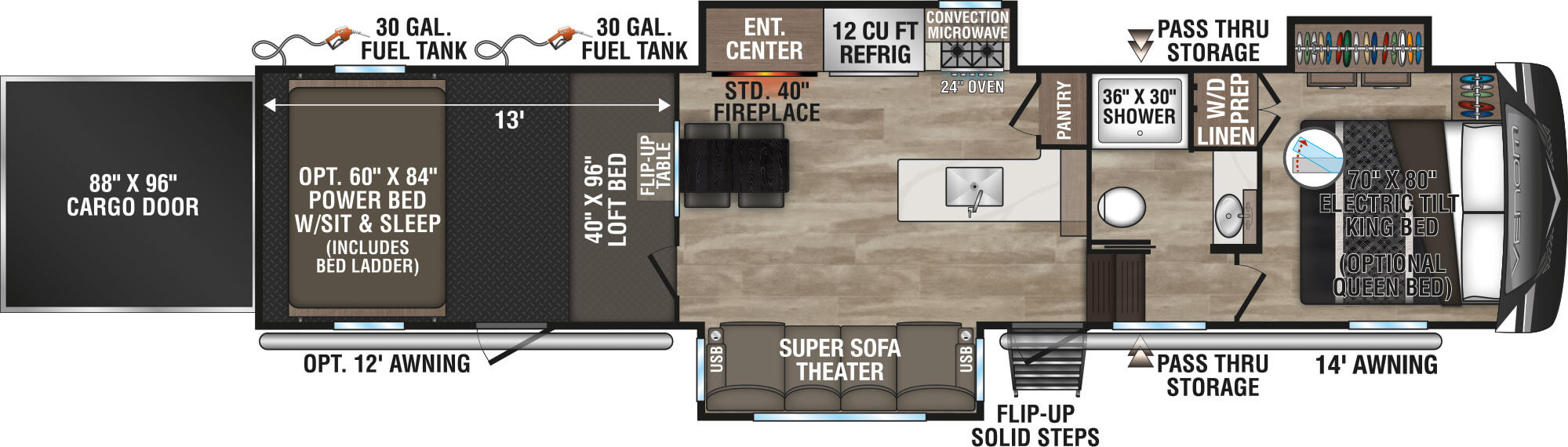 2024 KZ RV Venom V3413TK Fifth Wheel Toy Hauler Floorplan