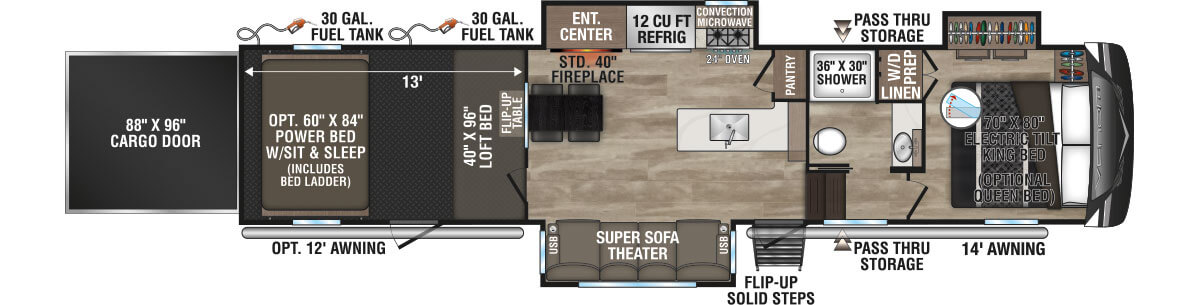 2024 KZ RV Venom V3413TK Fifth Wheel Floorplan