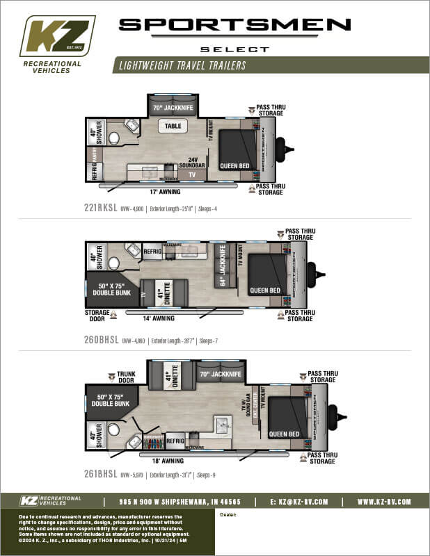 2025 KZ RV Sportsmen Select Value Packed Travel Trailers Flyer