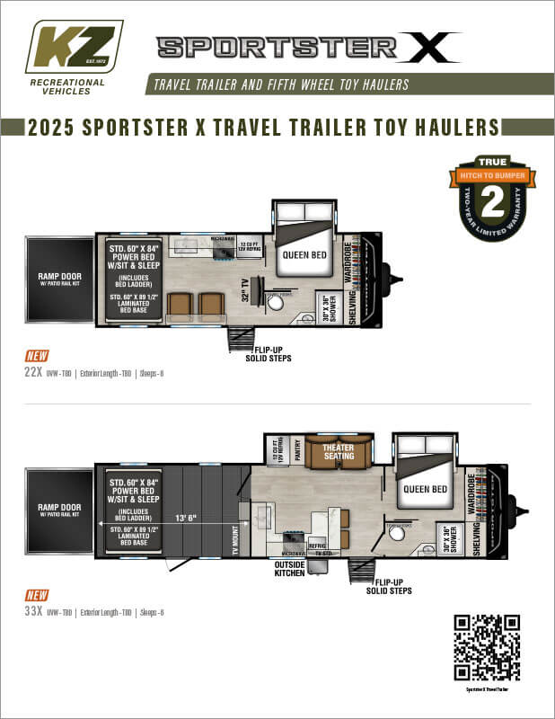 2025 KZ RV Sportster X Travel Trailer and Fifth Wheel Toy Haulers Flyer