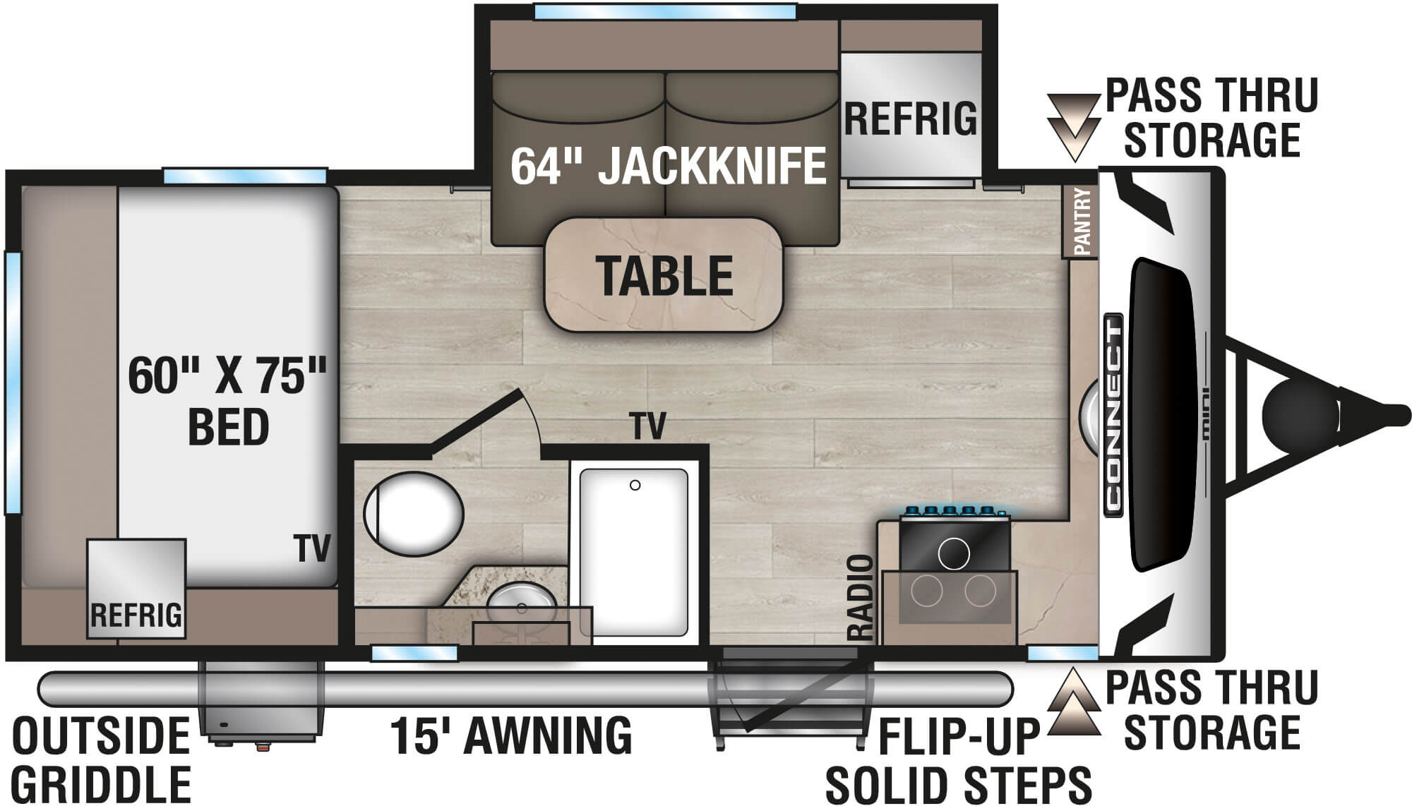 2025 KZ RV Connect Mini CM181FKK Travel Trailer Floorplan