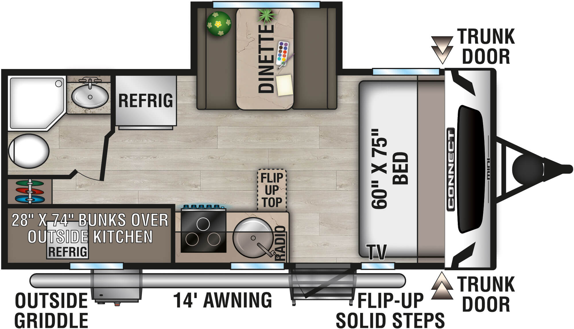 2025 KZ RV Connect Mini CM191BHK Travel Trailer Floorplan