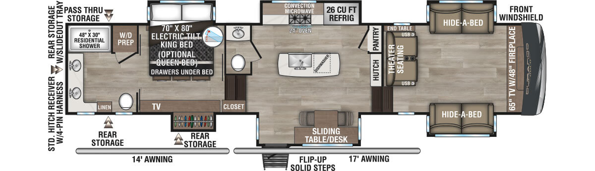 2025 KZ RV Durango Gold G388FLS Fifth Wheel Floorplan