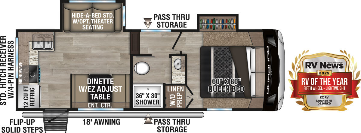 2025 KZ RV Durango HT D220RKD RV News 2025 RV of the Year Fifth Wheel Floorplan