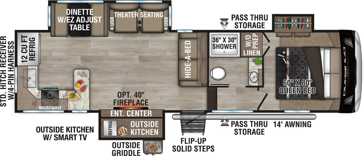 2025 KZ RV Durango HT D256RKT Fifth Wheel Floorplan