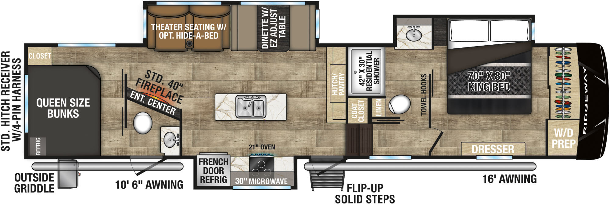 2025 KZ RV Ridgeway 35BH Fifth Wheel Floorplan