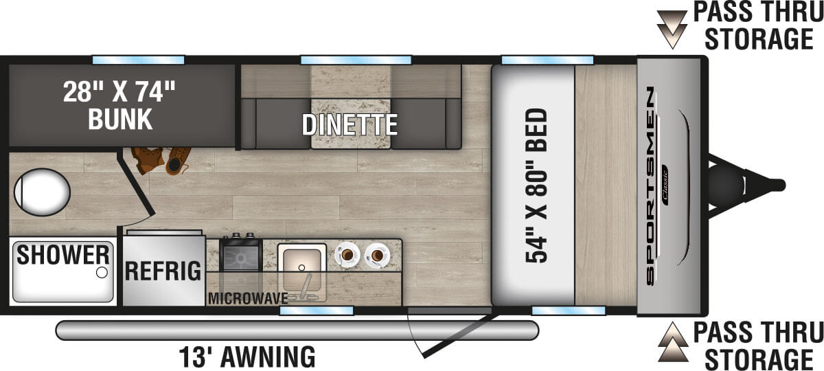 2025 KZ RV Sportsmen Classic 180BH Travel Trailer Floorplan