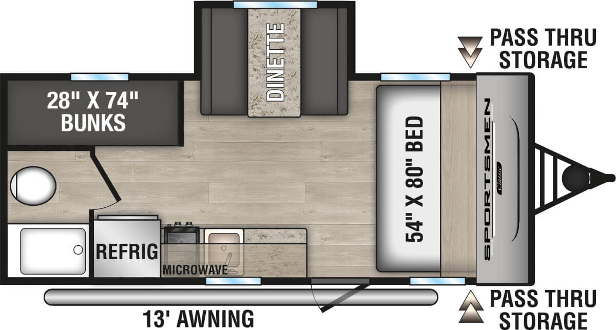 2025 KZ RV Sportsmen Classic 181BH Travel Trailer Floorplan