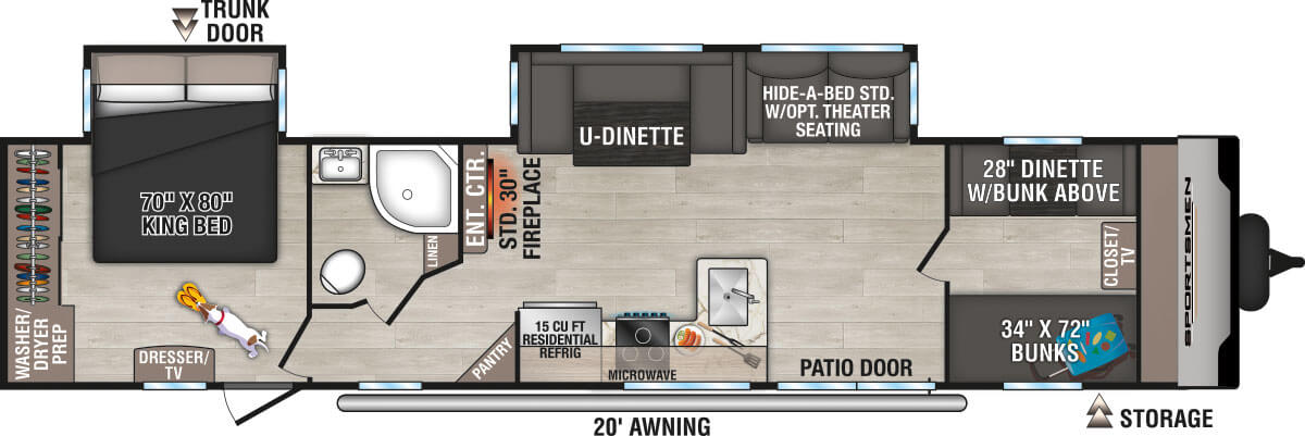 2025 KZ RV Sportsmen Destination 362BH Travel Trailer Floorplan