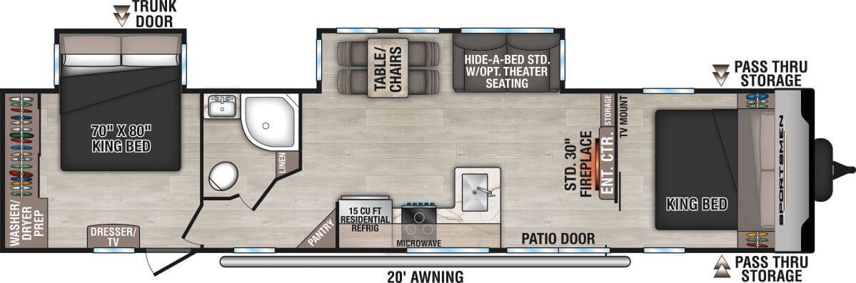 2025 KZ RV Sportsmen Destination 362DB Travel Trailer Floorplan