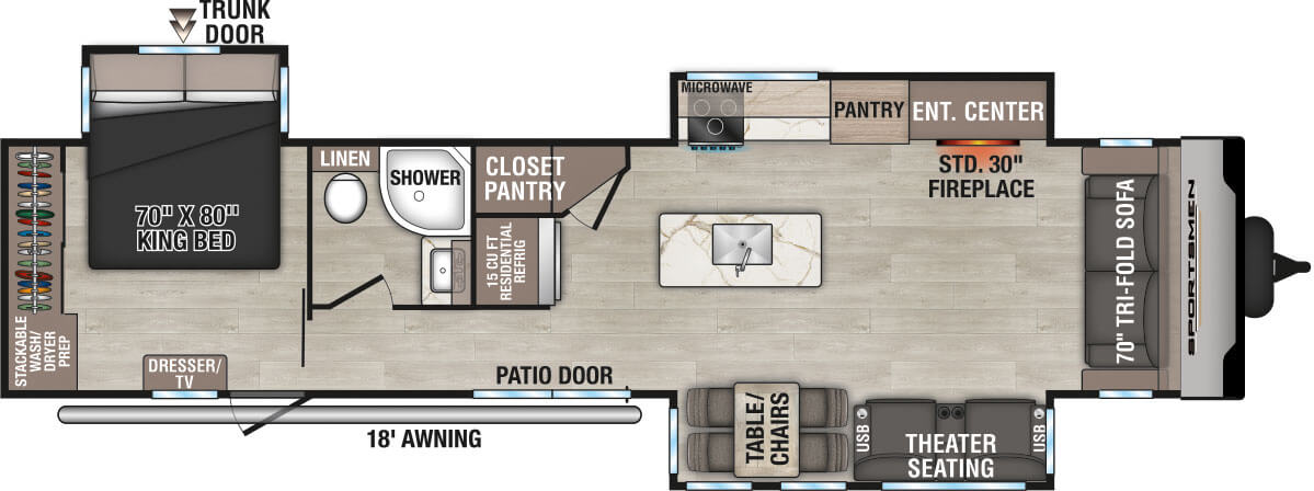 2025 KZ RV Sportsmen Destination 363FL Travel Trailer Floorplan