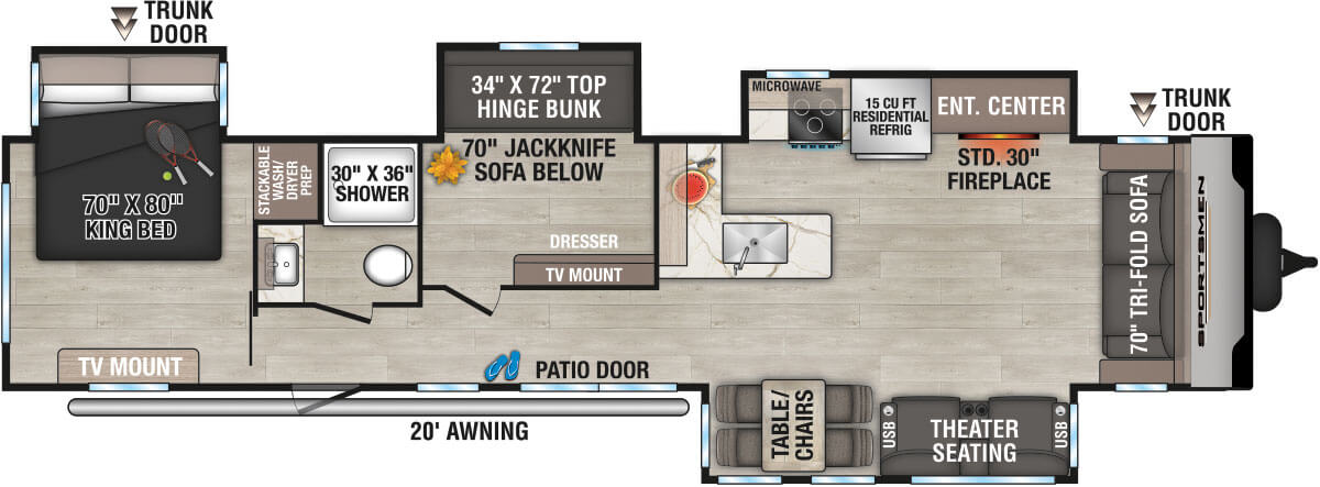 2025 KZ RV Sportsmen Destination 374BH Travel Trailer Floorplan